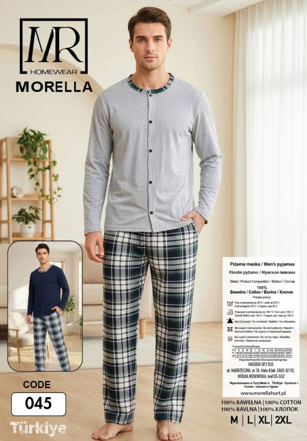Morella Piżama Męska Bawełna Długi Rękaw Rozpinana Kod;045 Rozmiary: M-L-XL-XXL - zdjęcie 4