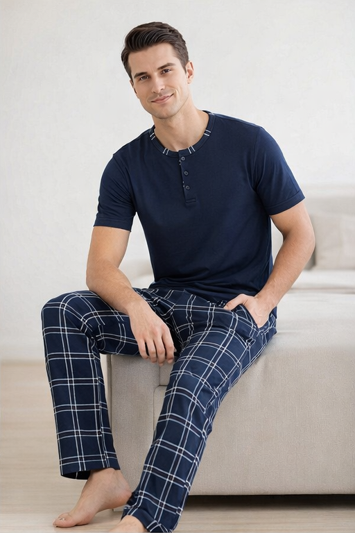 Morella Piżama Męska Bawełna Krótki Rękaw Długie Spodnie Kod;049 Rozmiary: M-L-XL-XXL - zdjęcie 4