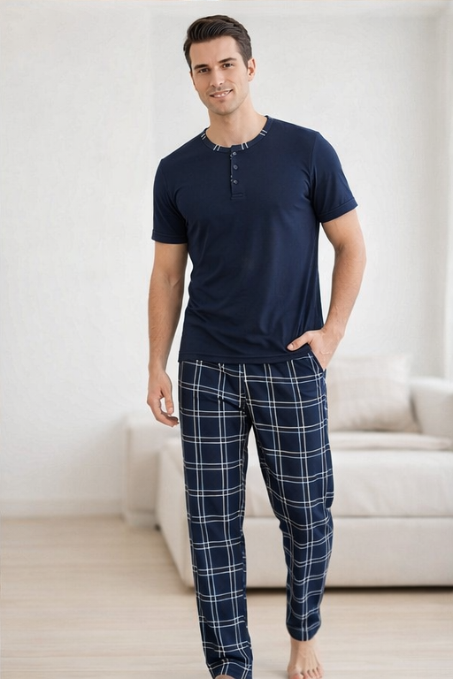 Morella Piżama Męska Bawełna Krótki Rękaw Długie Spodnie Kod;049 Rozmiary: M-L-XL-XXL - zdjęcie 2