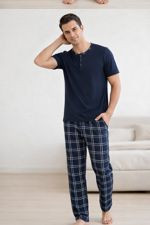 Morella Piżama Męska Bawełna Krótki Rękaw Długie Spodnie Kod;049 Rozmiary: M-L-XL-XXL - zdjęcie 3