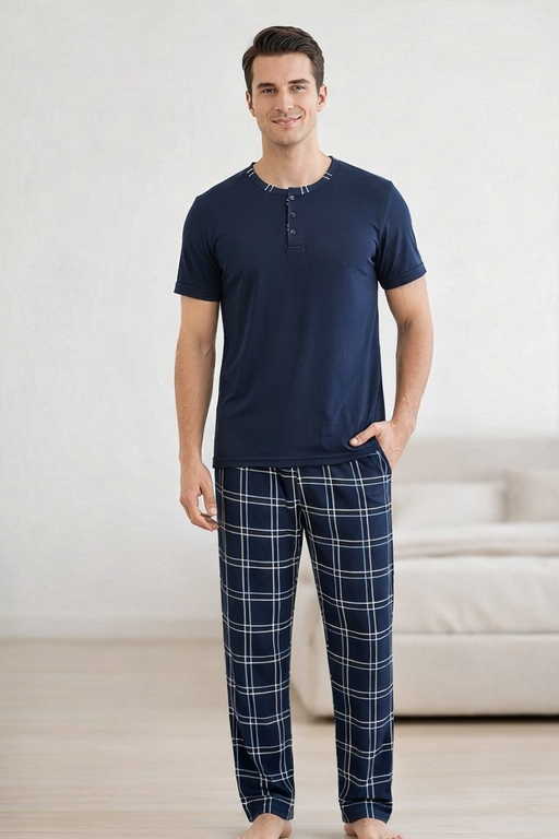 Morella Piżama Męska Bawełna Krótki Rękaw Długie Spodnie Kod;049 Rozmiary: M-L-XL-XXL - zdjęcie 1