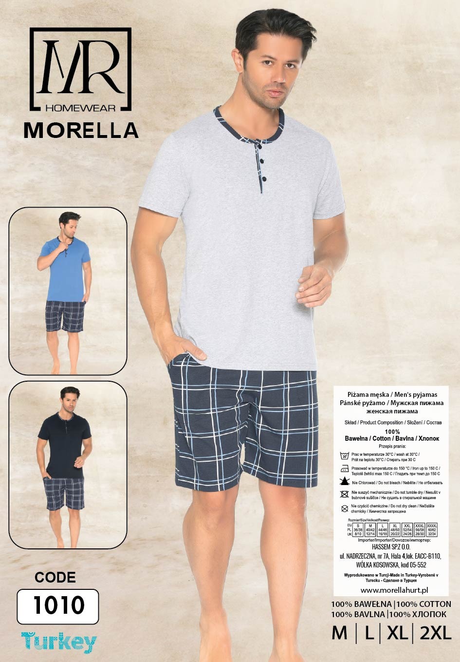 Morella Piżama Męska Bawełna Krótki Rękaw Krótkie Spodnie Kod;1010-1Rozmiary: M-L-XL-XXL - zdjęcie 2