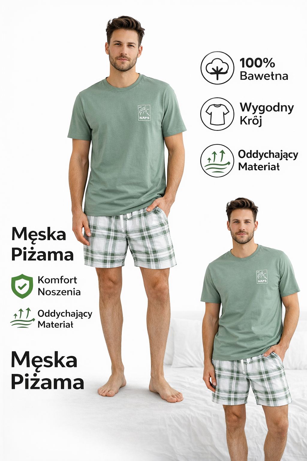 Morella Piżama Męska Bawełna Krótki Rękaw Szorty Kod;TR-001 Rozmiary: S-M-L-XL - zdjęcie 2