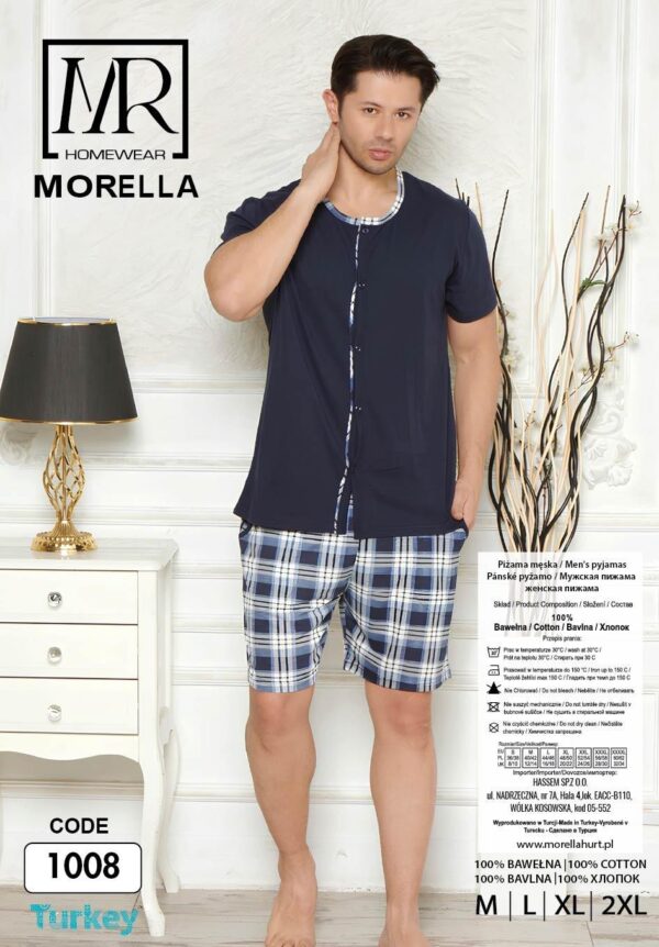 Morella Piżama Męska Bawełna Krótki Rękaw Szorty Rozpinana Kod;1008-1 Rozmiary: M-L-XL-XXL - zdjęcie 4