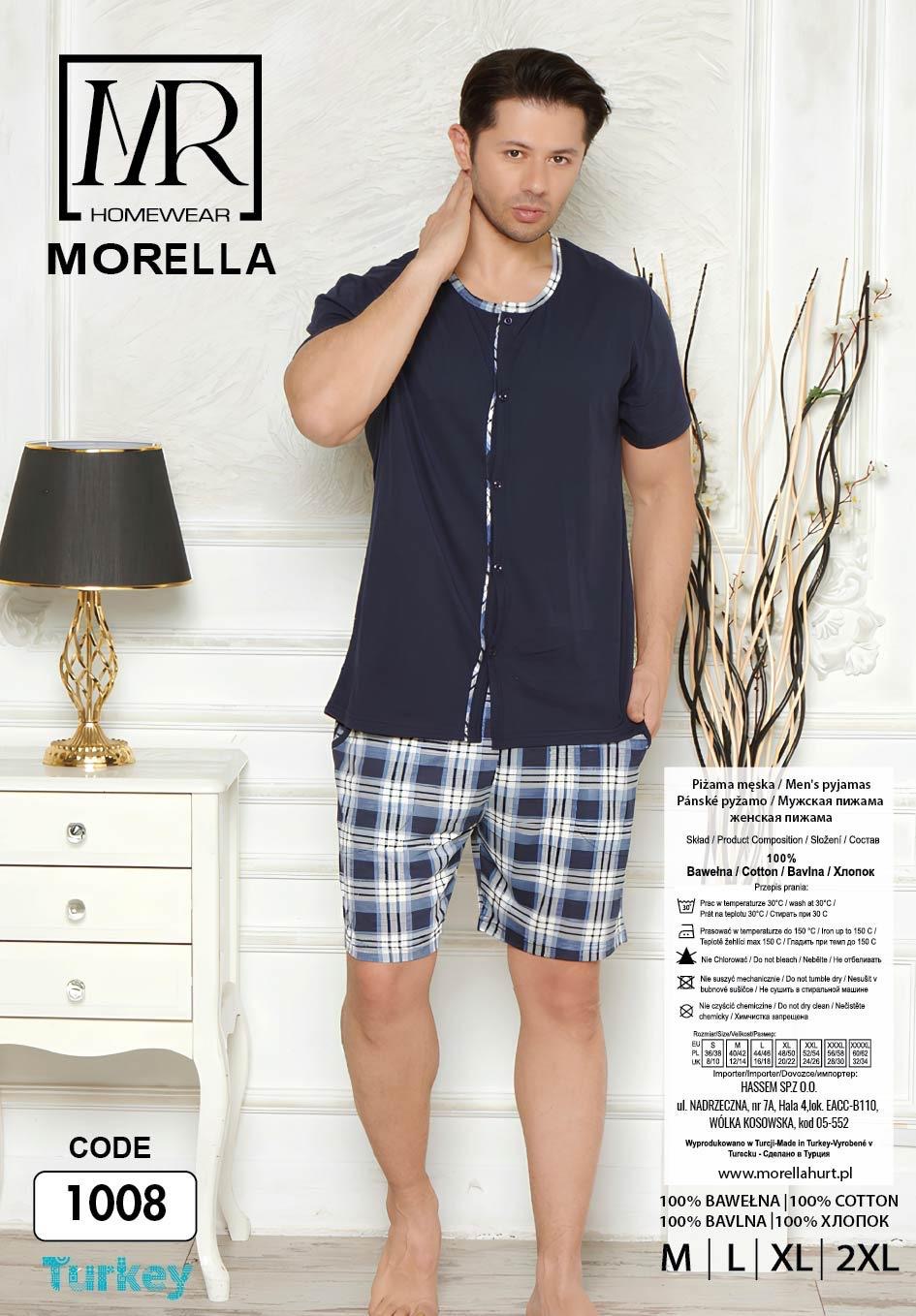 Morella Piżama Męska Bawełna Krótki Rękaw Szorty Rozpinana Kod;1008 Rozmiary: M-L-XL-XXL - zdjęcie 2