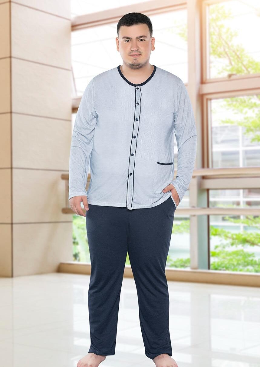 Morella Piżama Męska Długi Rękaw Rozpinana Duże Rozmiary Bawełna Kod;2003 Rozmiary: 2XL-3XL-4XL-5XL