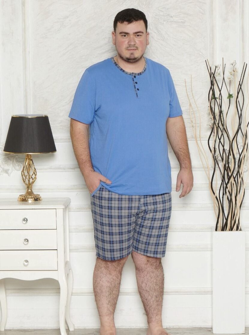 Morella Piżama Męska Krótki Rękaw Duże Rozmiary Bawełna Kod;3001-1 Rozmiary: 3XL-4XL-5XL-6XL - zdjęcie 1