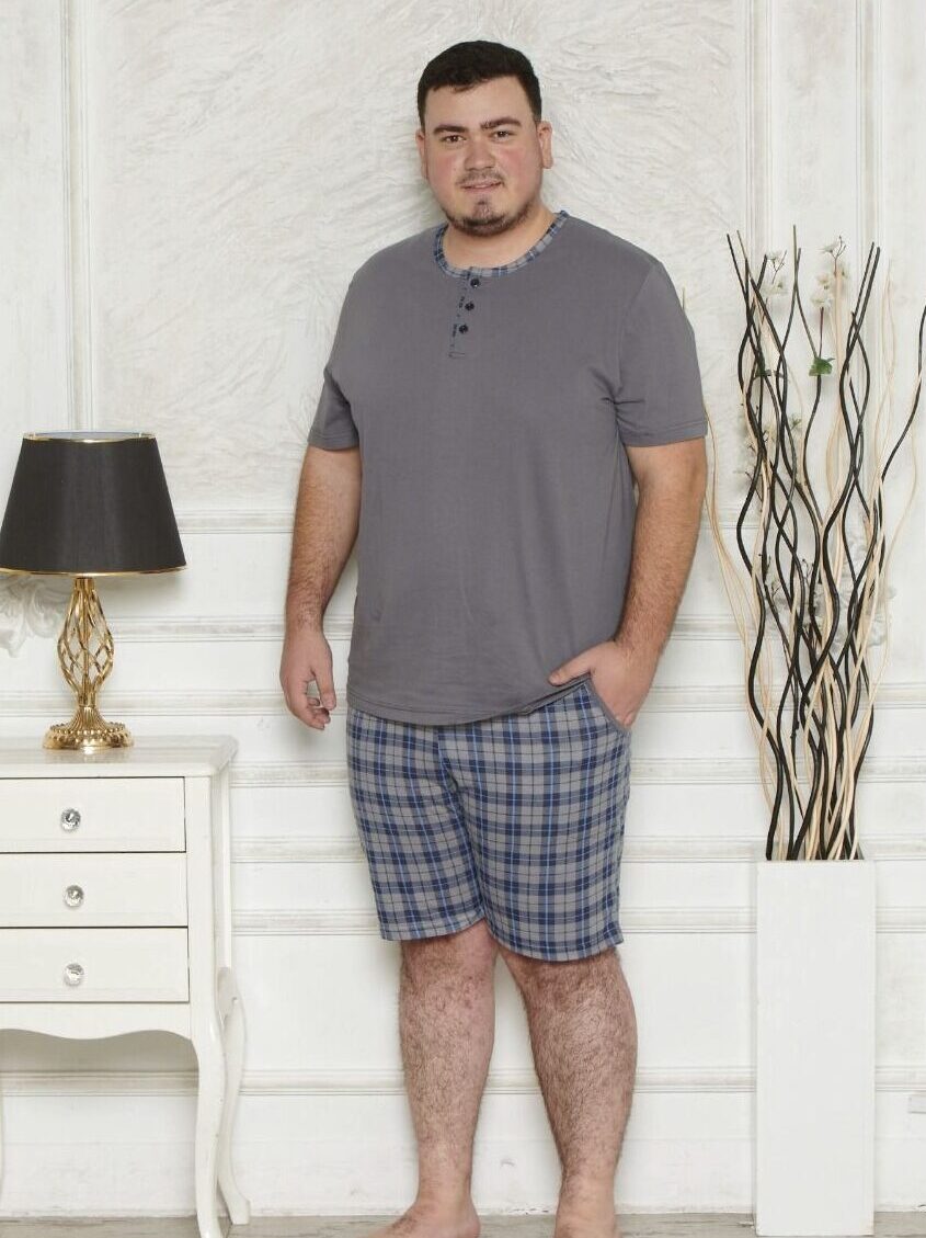 Morella Piżama Męska Krótki Rękaw Duże Rozmiary Bawełna Kod;3001-2 Rozmiary: 3XL-4XL-5XL-6XL