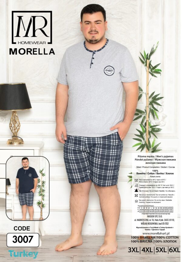 Morella Piżama Męska Krótki Rękaw Szorty Big Size Kod; 3007-1 Rozmiary:3XL-4XL-5XL-6XL - zdjęcie 4