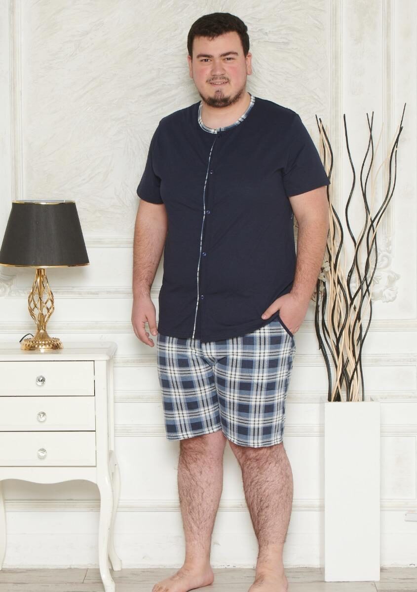 Morella Piżama Męska Krótki Rękaw Szorty Big Size Rozpinana Kod; 3004 Rozmiary:3XL-4XL-5XL-6XL