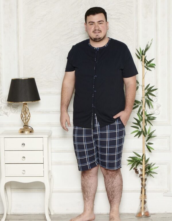 Morella Piżama Męska Krótki Rękaw Szorty Big Size Rozpinana Kod; 3005-2 Rozmiary:3XL-4XL-5XL-6XL - zdjęcie 3
