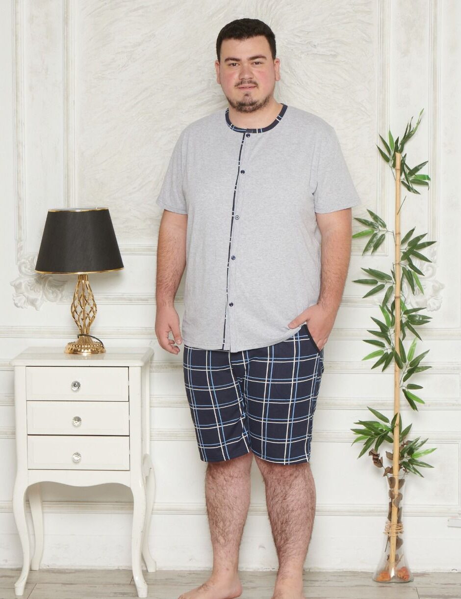 Morella Piżama Męska Krótki Rękaw Szorty Big Size Rozpinana Kod; 3005 Rozmiary:3XL-4XL-5XL-6XL - zdjęcie 1