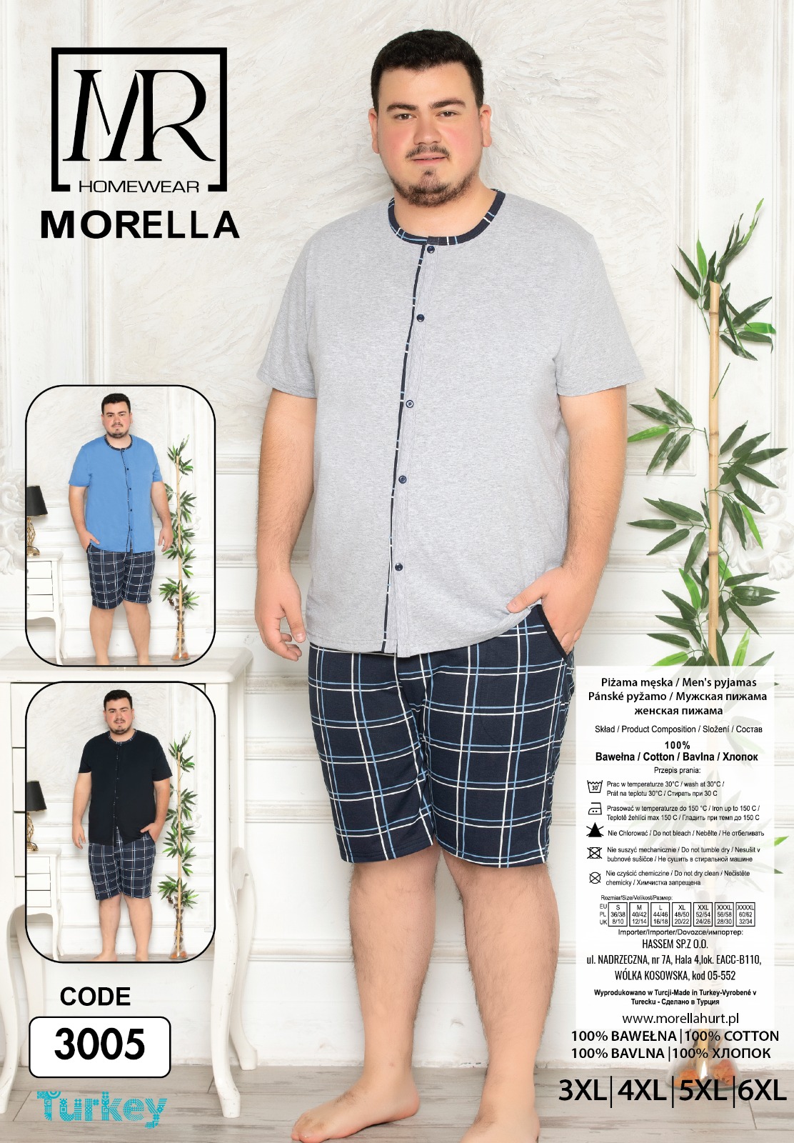 Morella Piżama Męska Krótki Rękaw Szorty Big Size Rozpinana Kod; 3005 Rozmiary:3XL-4XL-5XL-6XL - zdjęcie 2