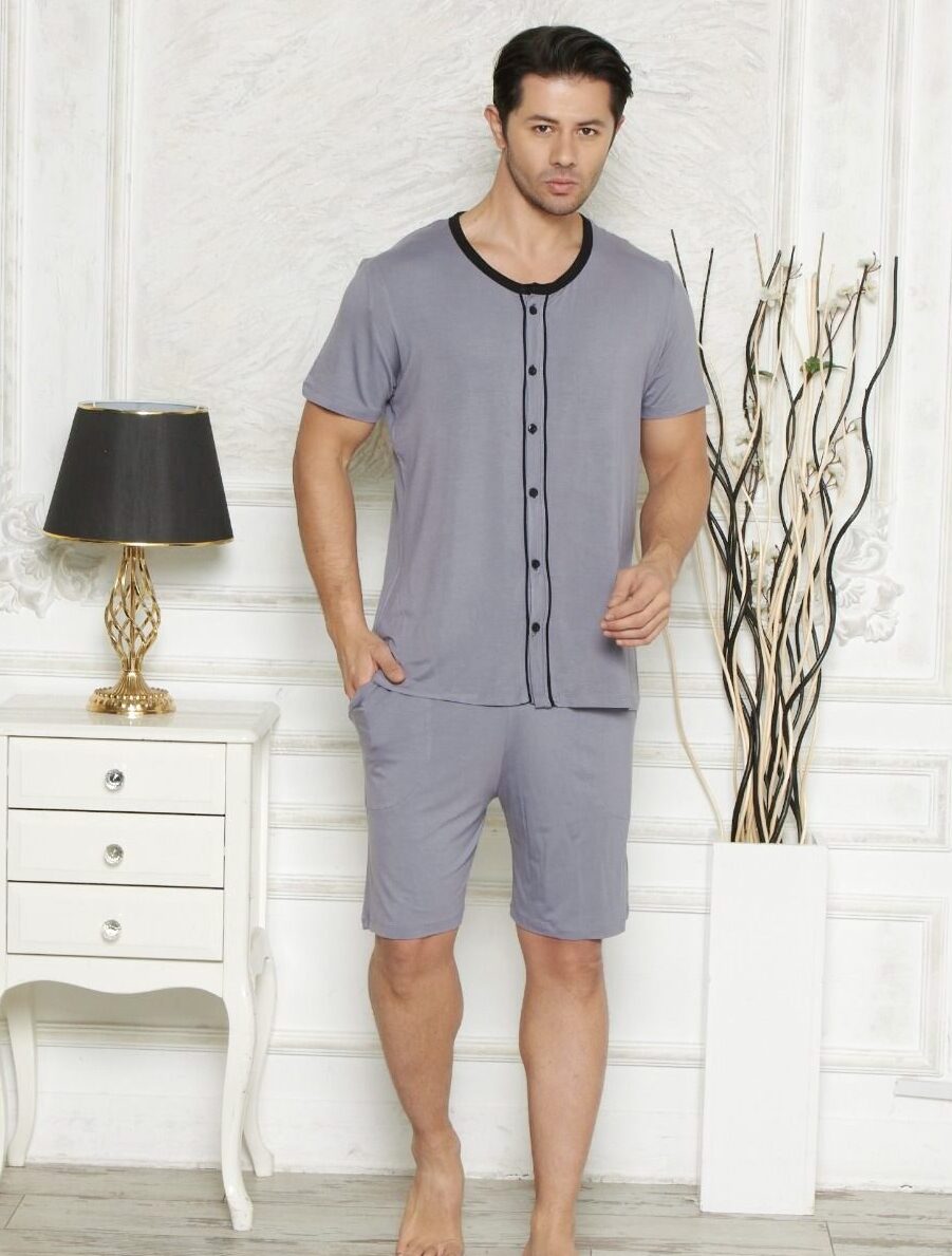 Morella Premium Piżama Męska Cała Rozpinana z Wiskozy Krótki Rękaw Kod;PR-25000-1 Rozmiary: M-L-XL-XXL