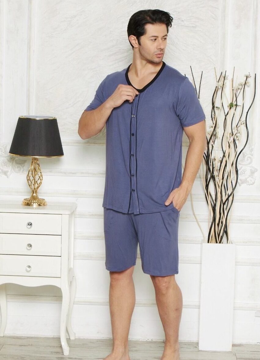 Morella Premium Piżama Męska Cała Rozpinana z Wiskozy Krótki Rękaw Kod;PR-25000 Rozmiary: M-L-XL-XXL - zdjęcie 1