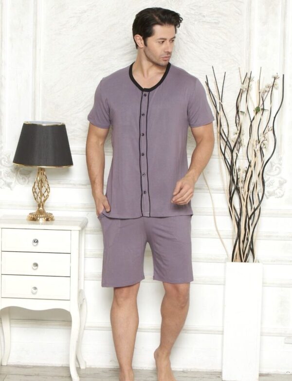 Morella Premium Piżama Męska Cała Rozpinana z Wiskozy Krótki Rękaw Kod;PR-25000-2 Rozmiary: M-L-XL-XXL - zdjęcie 3