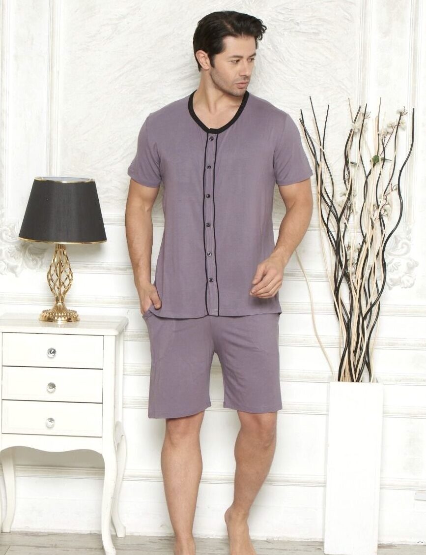 Morella Premium Piżama Męska Cała Rozpinana z Wiskozy Krótki Rękaw Kod;PR-25000-2 Rozmiary: M-L-XL-XXL