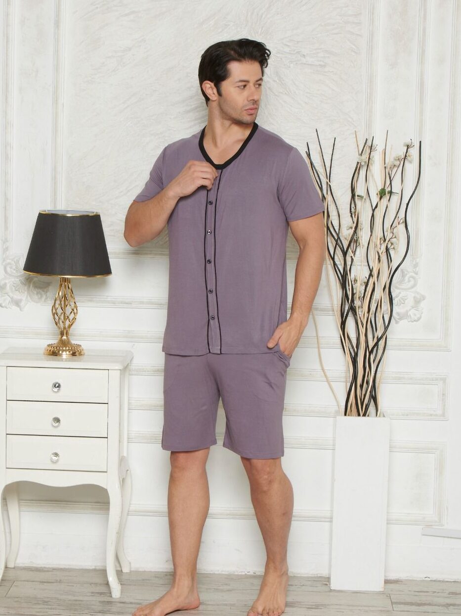 Morella Premium Piżama Męska Cała Rozpinana z Wiskozy Krótki Rękaw Kod;PR-25000-2 Rozmiary: M-L-XL-XXL - zdjęcie 2