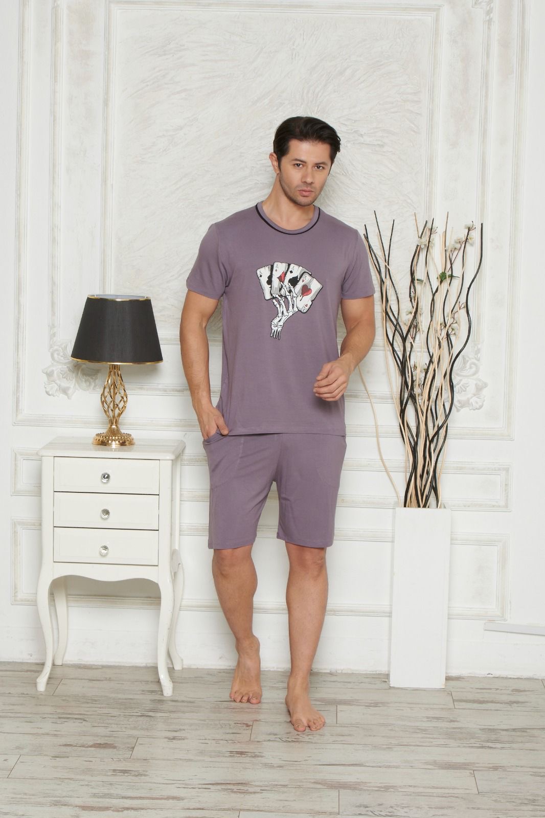 Morella Premium Piżama Męska z Wiskozy Krótki Rękaw Kod;PR-25001-1 Rozmiary: M-L-XL-XXL - zdjęcie 3