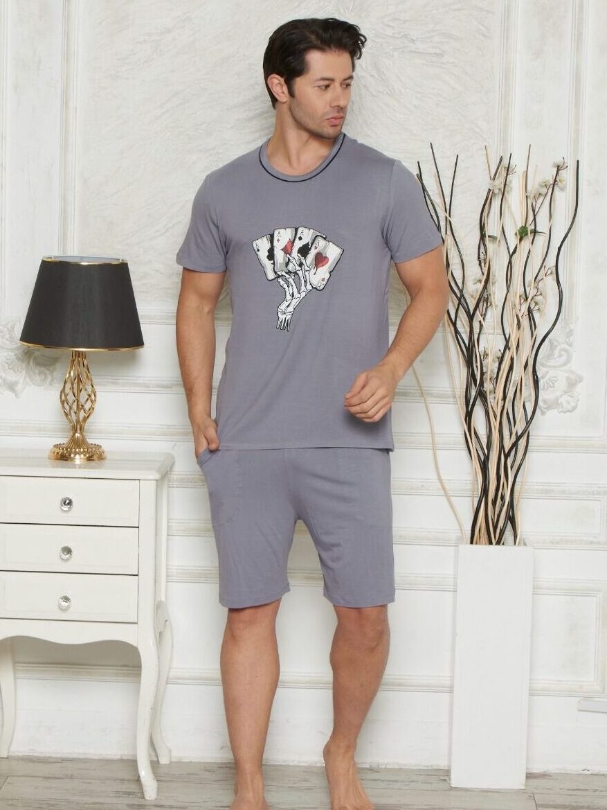 Morella Premium Piżama Męska z Wiskozy Krótki Rękaw Kod;PR-25001-2 Rozmiary: M-L-XL-XXL