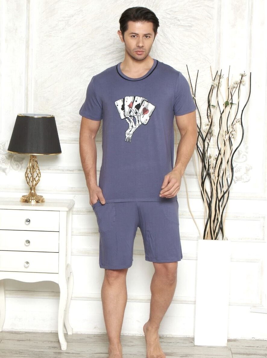 Morella Premium Piżama Męska z Wiskozy Krótki Rękaw Kod;PR-25001 Rozmiary: M-L-XL-XXL