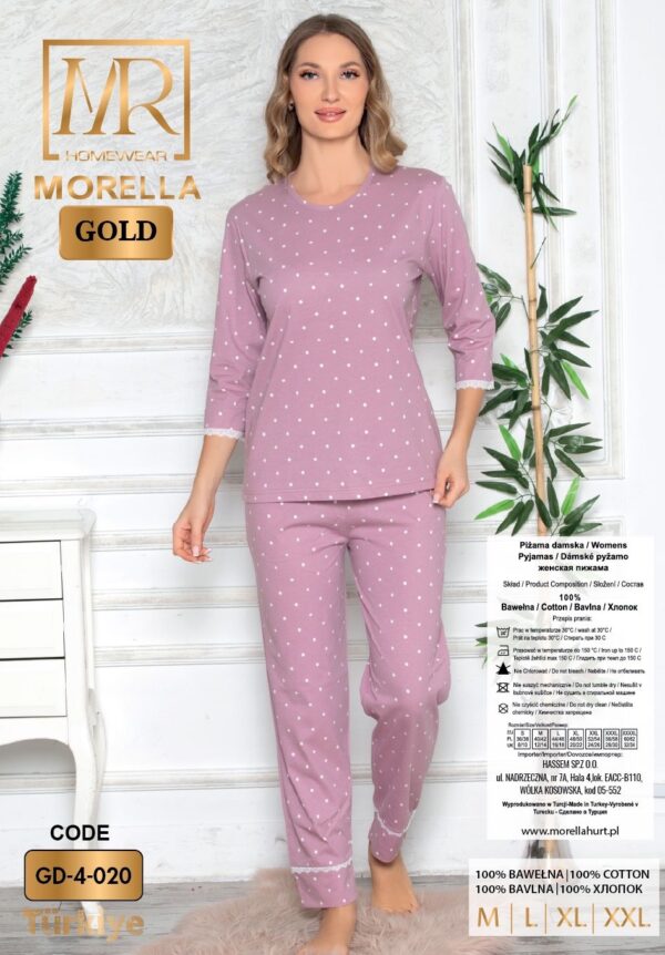 Piżama Damska 3/4 Rękaw Długie Spodnie Koronka Morella GOLD kod: GD-4-020 Rozmiar; S-M-L-XL-2XL - zdjęcie 4