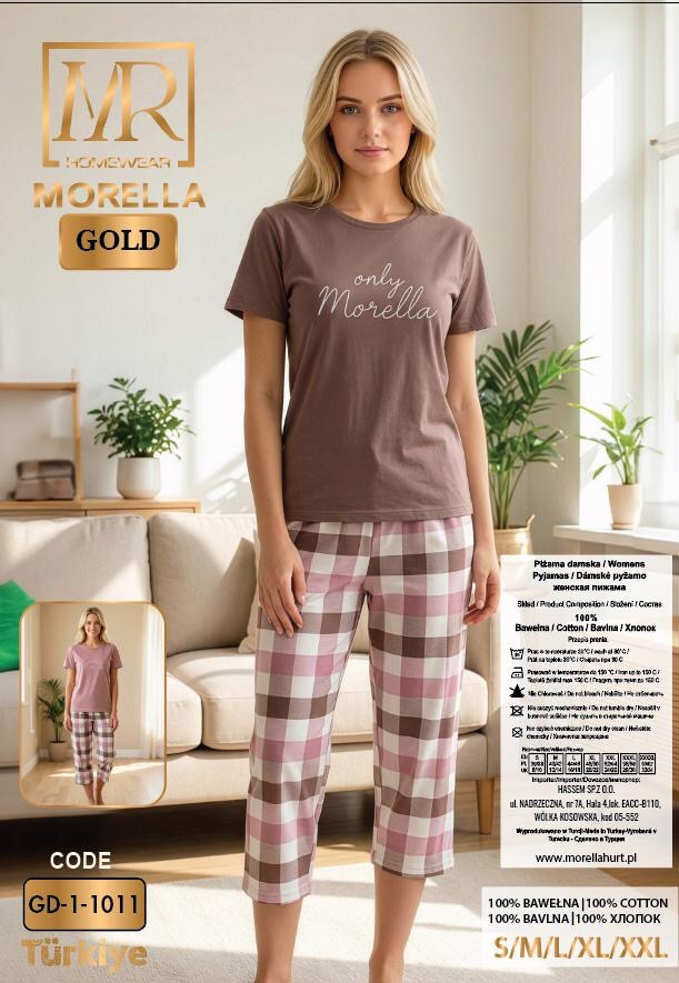 Piżama Damska Bawełna Krótki Rękaw Spodnie 3/4 Morella GOLD kod;GD-1-1011-1 Rozmiar; S-M-L-XL-2XL - zdjęcie 2