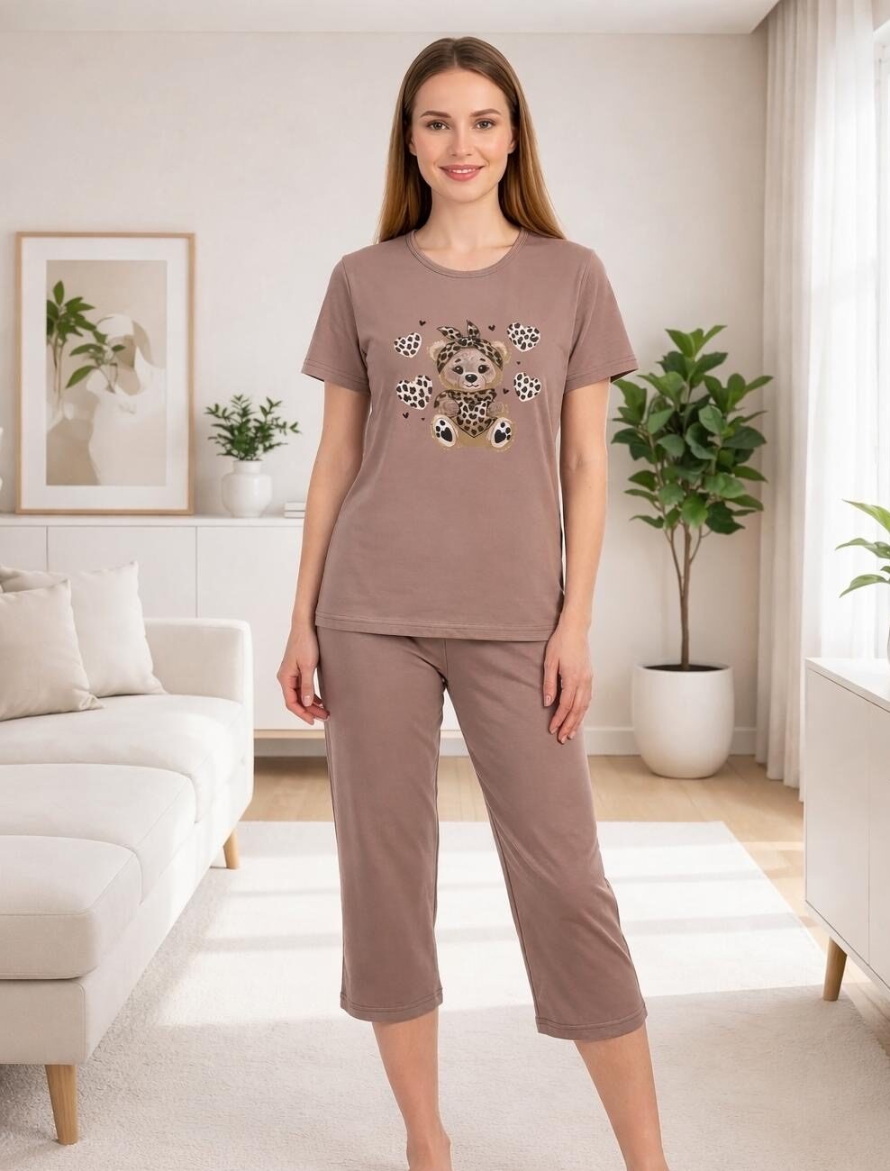 Piżama Damska Bawełna Krótki Rękaw Spodnie 3/4 Morella GOLD kod;GD-1-1012-1 Rozmiar; S-M-L-XL-XXL