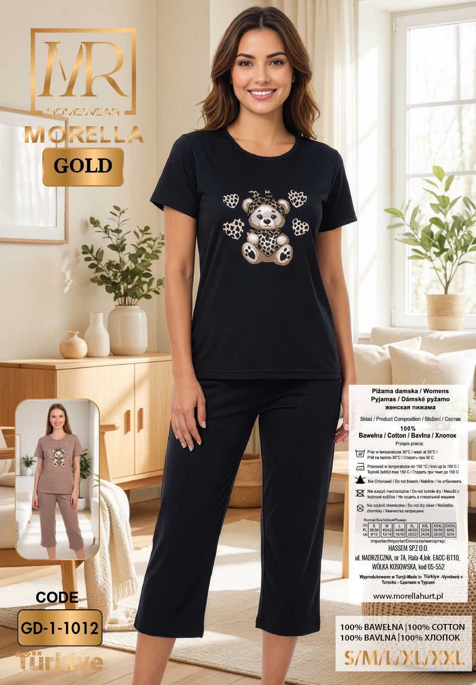 Piżama Damska Bawełna Krótki Rękaw Spodnie 3/4 Morella GOLD kod;GD-1-1012 Rozmiar; S-M-L-XL-XXL - zdjęcie 2