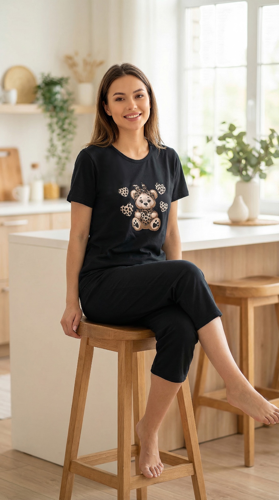 Piżama Damska Bawełna Krótki Rękaw Spodnie 3/4 Morella GOLD kod;GD-1-1012 Rozmiar; S-M-L-XL-XXL - zdjęcie 3