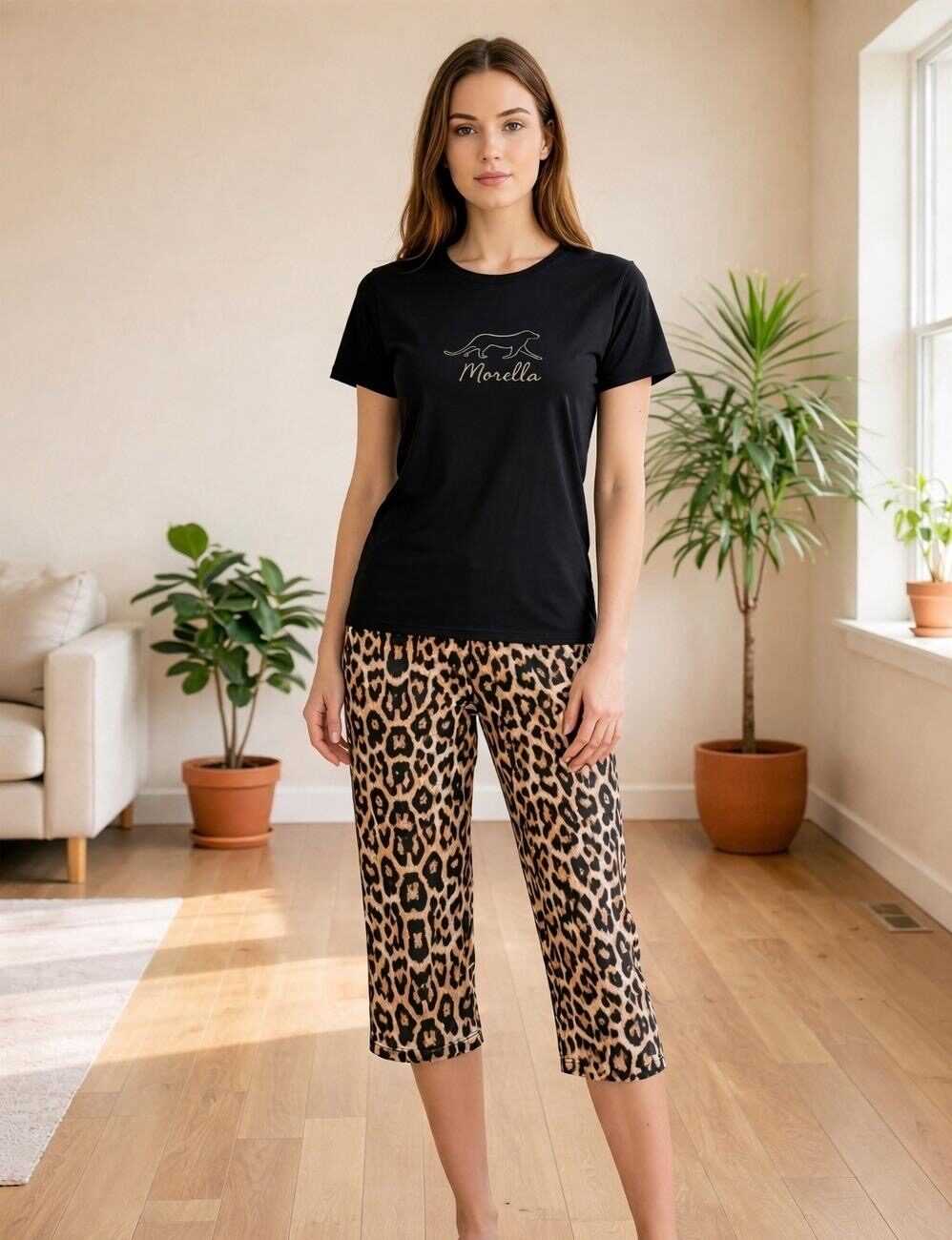 Piżama Damska Bawełna Krótki Rękaw Spodnie 3/4 Morella GOLD kod;GD-1-1013 Rozmiar; S-M-L-XL-XXL