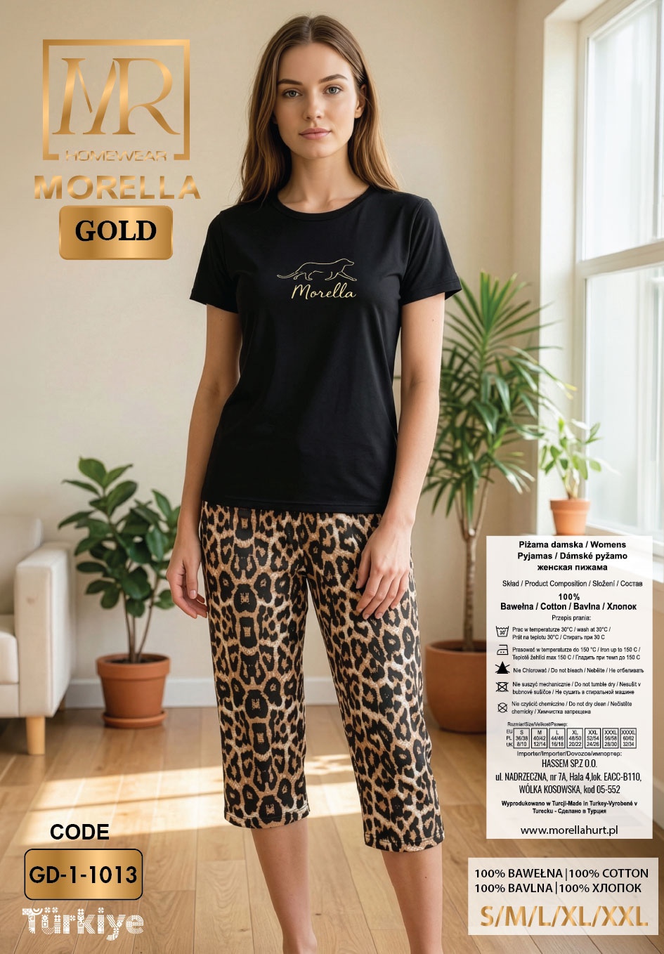 Piżama Damska Bawełna Krótki Rękaw Spodnie 3/4 Morella GOLD kod;GD-1-1013 Rozmiar; S-M-L-XL-XXL - zdjęcie 3