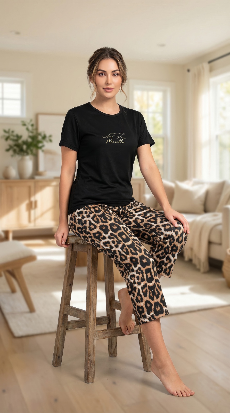 Piżama Damska Bawełna Krótki Rękaw Spodnie 3/4 Morella GOLD kod;GD-1-1013 Rozmiar; S-M-L-XL-XXL - zdjęcie 2