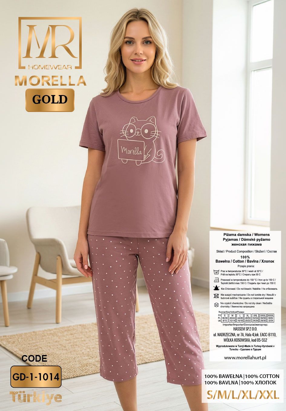 Piżama Damska Bawełna Krótki Rękaw Spodnie 3/4 Morella GOLD kod;GD-1-1014 Rozmiar; S-M-L-XL-XXL - zdjęcie 2