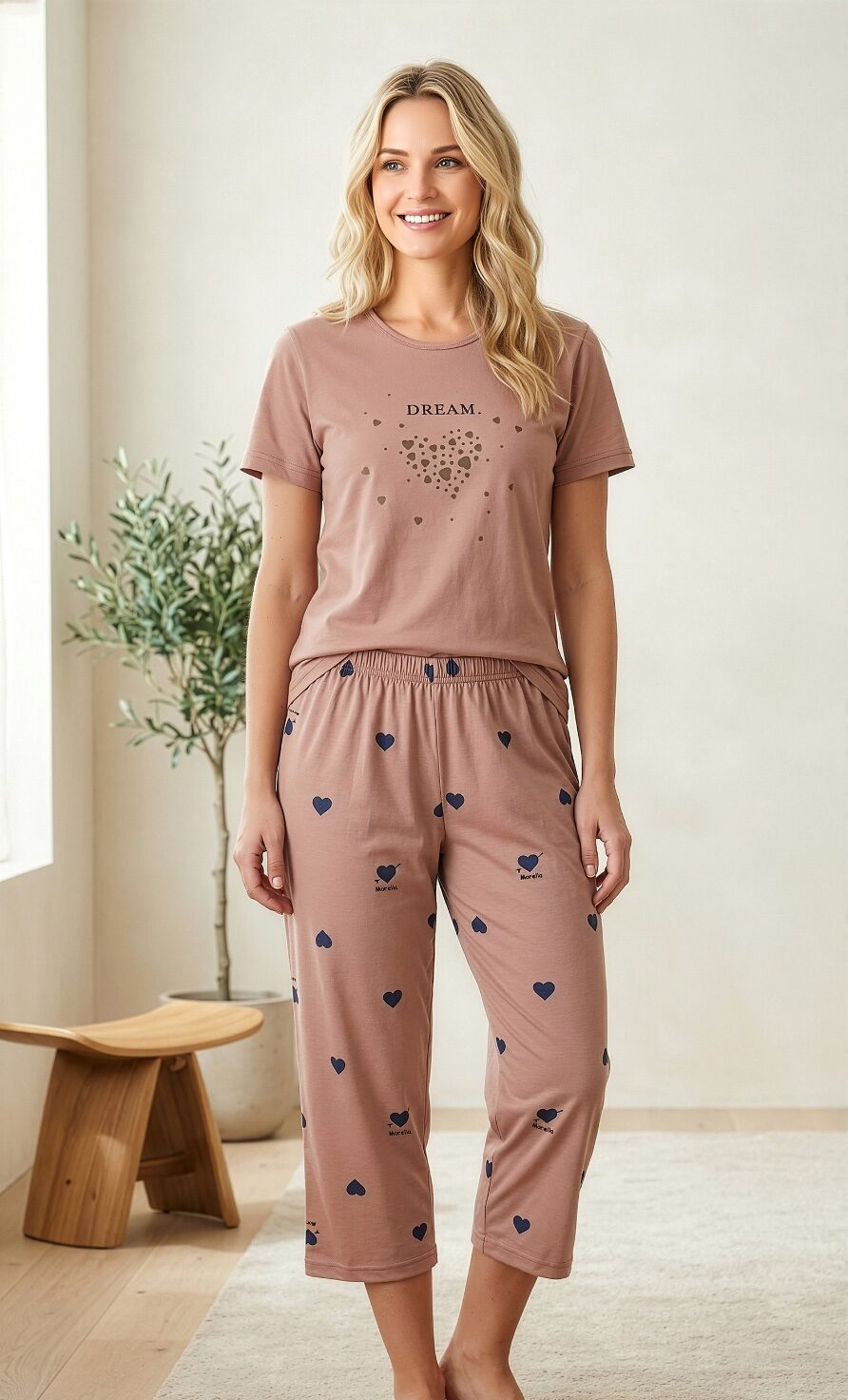 Piżama Damska Bawełna Krótki Rękaw Spodnie 3/4 Morella GOLD kod;GD-1-1015 Rozmiar; S-M-L-XL-XXL