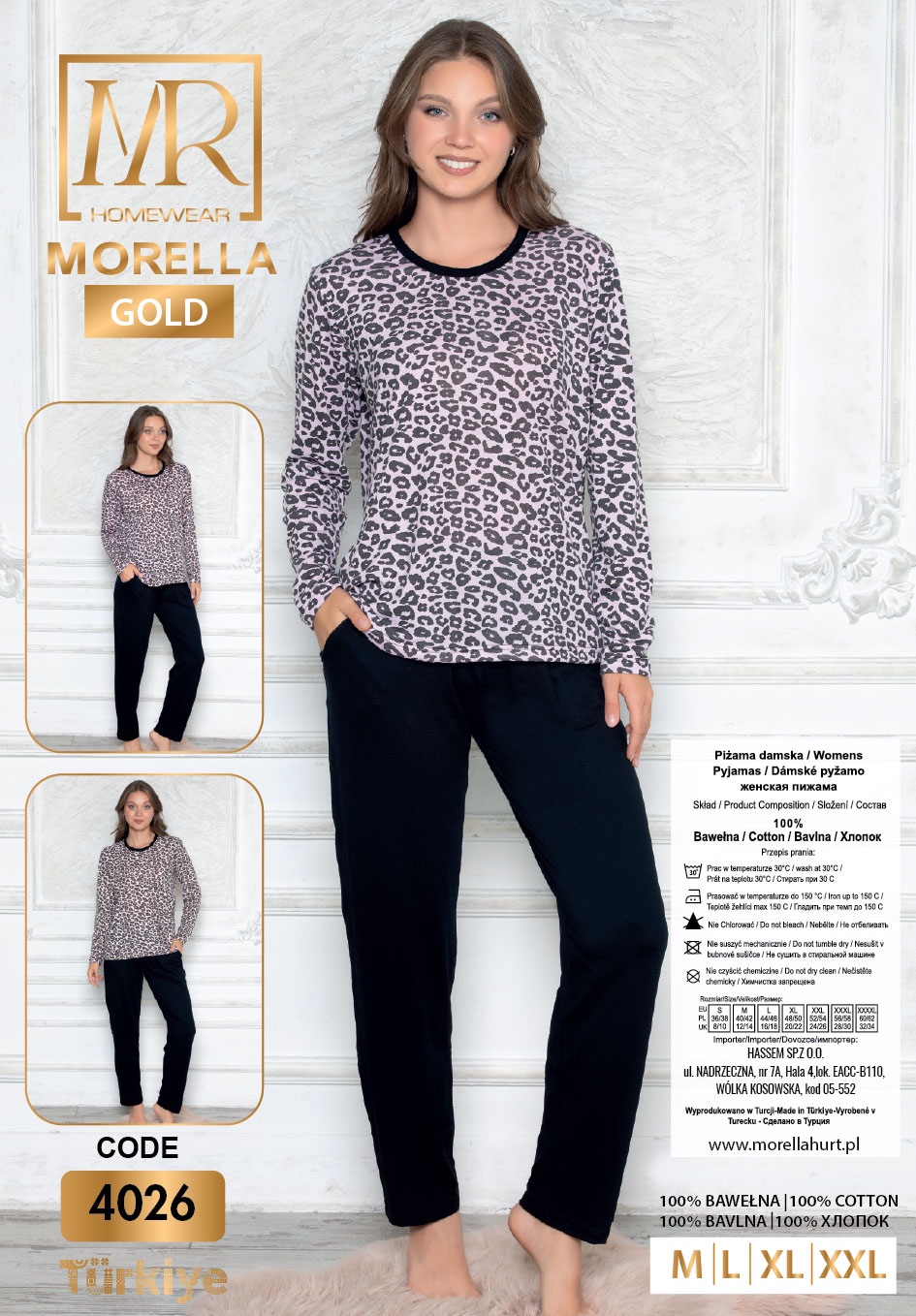 Piżama Damska Długi Rękaw Długie Spodnie Bawełna- Wiskoza Morella GOLD kod: 4026-2 Rozmiar; M-L-XL-2XL - zdjęcie 2