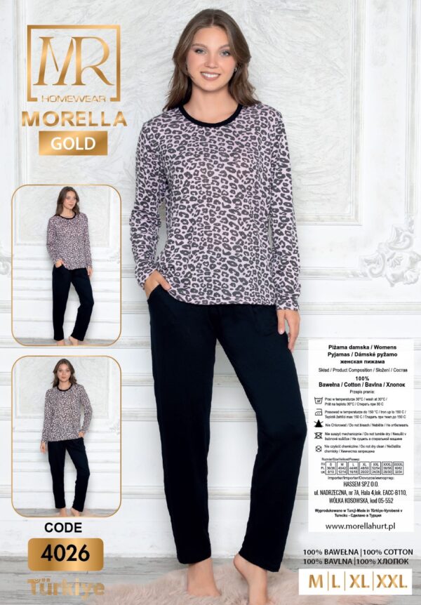 Piżama Damska Długi Rękaw Długie Spodnie Bawełna- Wiskoza Morella GOLD kod: 4026 Rozmiar; M-L-XL-2XL - zdjęcie 4