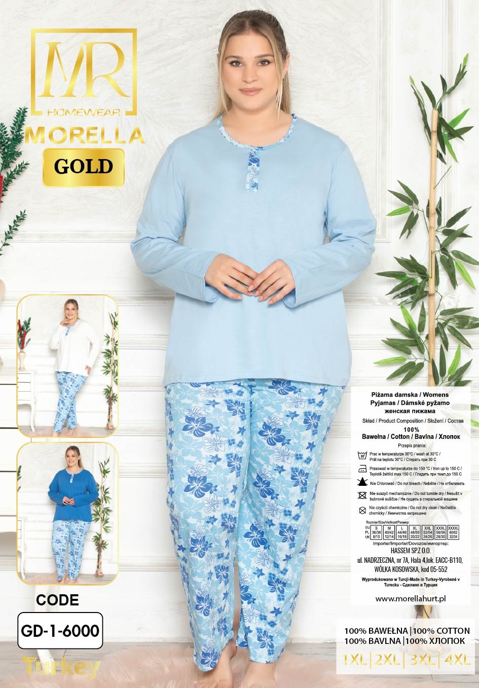 Piżama Damska Długi Rękaw Długie Spodnie Morella GOLD Duże Rozmiary kod;GD-1-6000 Rozmiar; 1XL-2XL-3XL-4XL - zdjęcie 2