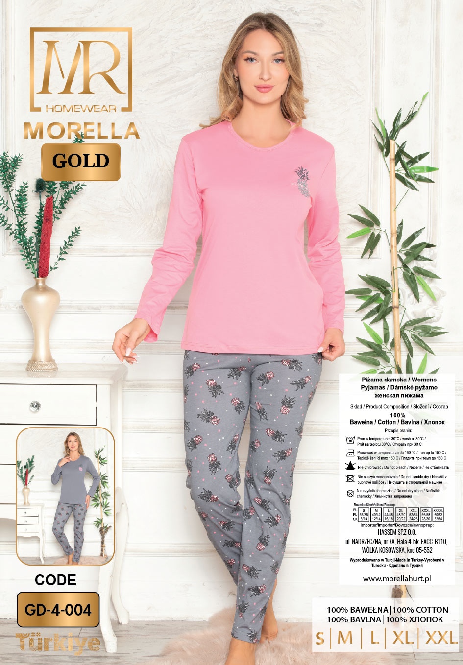 Piżama Damska Długi Rękaw Długie Spodnie Morella GOLD kod: GD-4-004 Rozmiar; S-M-L-XL-2XL - zdjęcie 2