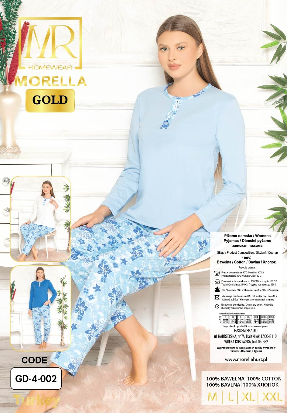 Piżama Damska Długi Rękaw Długie Spodnie Morella GOLD kod;GD-4-002-1 Rozmiar; M-L-XL-2XL - zdjęcie 2