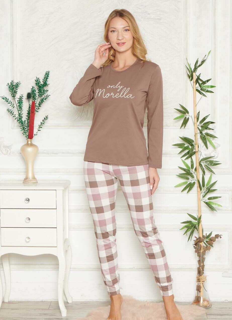 Piżama Damska Długi Rękaw Długie Spodnie Ściągacze Morella GOLD kod: GD-4-005 Rozmiar; S-M-L-XL-2XL