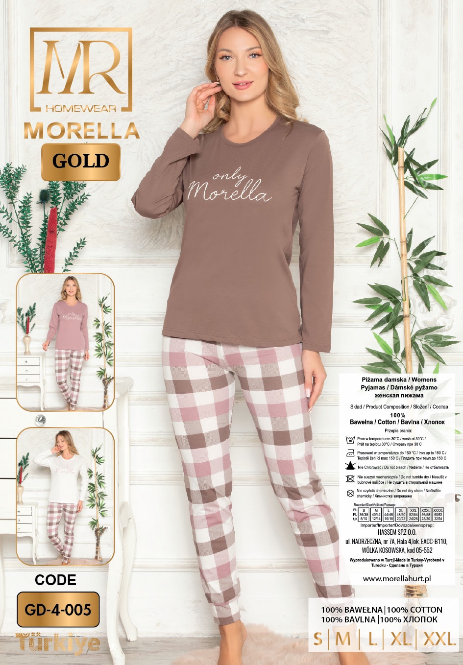 Piżama Damska Długi Rękaw Długie Spodnie Ściągacze Morella GOLD kod: GD-4-005 Rozmiar; S-M-L-XL-2XL - zdjęcie 2