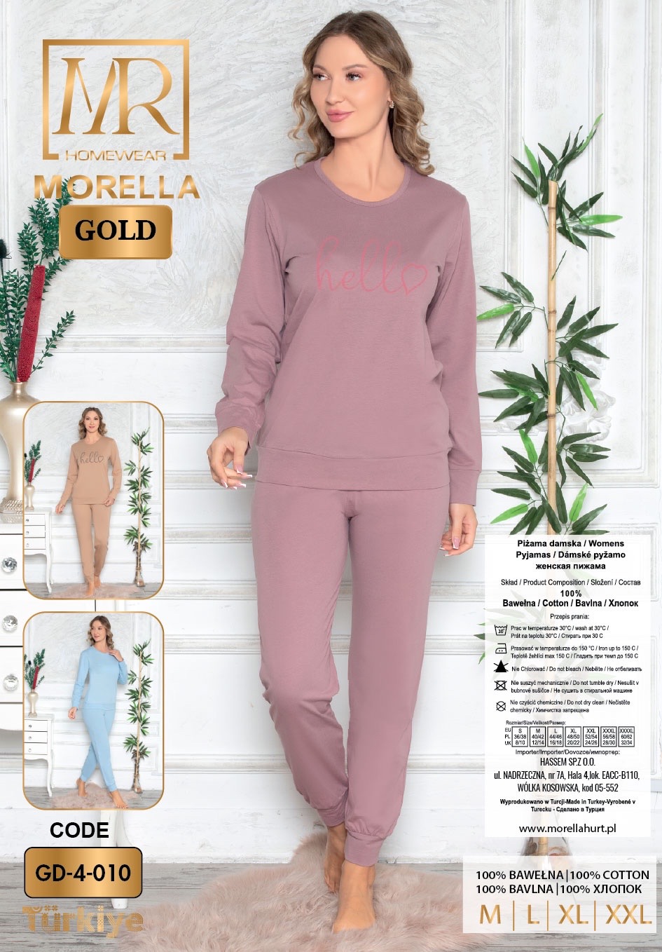 Piżama Damska Długi Rękaw Długie Spodnie Ściągacze Morella GOLD kod: GD-4-010-2 Rozmiar; M-L-XL-2XL - zdjęcie 3