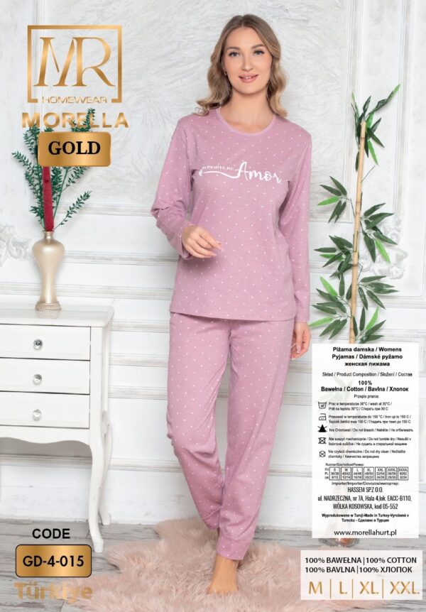Piżama Damska Długi Rękaw Długie Spodnie Ściągacze Morella GOLD kod: GD-4-015 Rozmiar; M-L-XL-2XL - zdjęcie 4