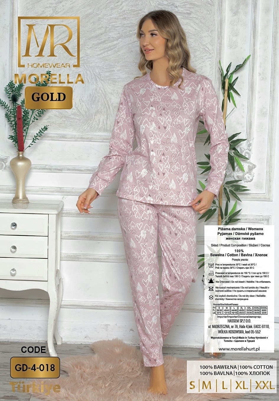 Piżama Damska Długi Rękaw Długie Spodnie Ściągacze Morella GOLD kod: GD-4-018 Rozmiar; S-M-L-XL-2XL - zdjęcie 2