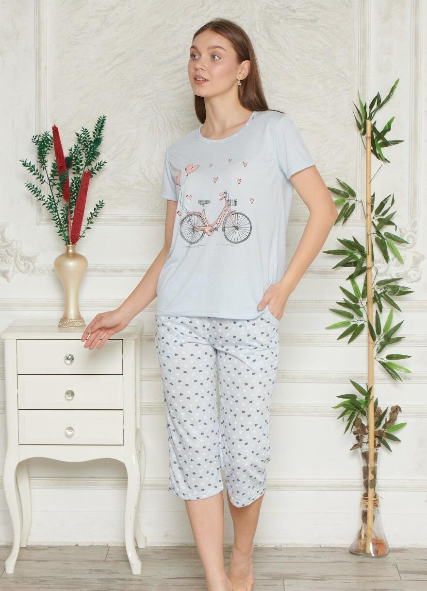 Piżama Damska Krótki Rękaw Spodnie 3/4 Morella GOLD kod;8009-1 Rozmiar; M-L-XL-2XL