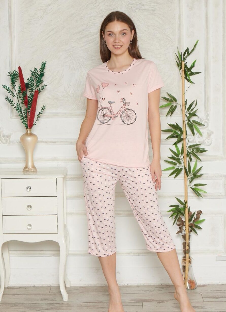 Piżama Damska Krótki Rękaw Spodnie 3/4 Morella GOLD kod;8009-2 Rozmiar; M-L-XL-2XL - zdjęcie 1