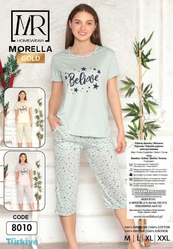 Piżama Damska Krótki Rękaw Spodnie 3/4 Morella GOLD kod;8010-1 Rozmiar; M-L-XL-2XL - zdjęcie 4