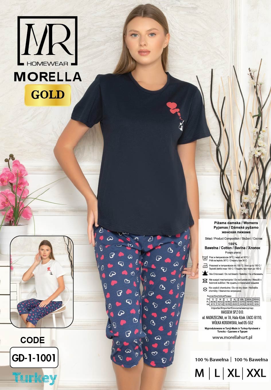 Piżama Damska Krótki Rękaw Spodnie 3/4 Morella GOLD kod;GD-1-1001 Rozmiar; M-L-XL-2XL - zdjęcie 2