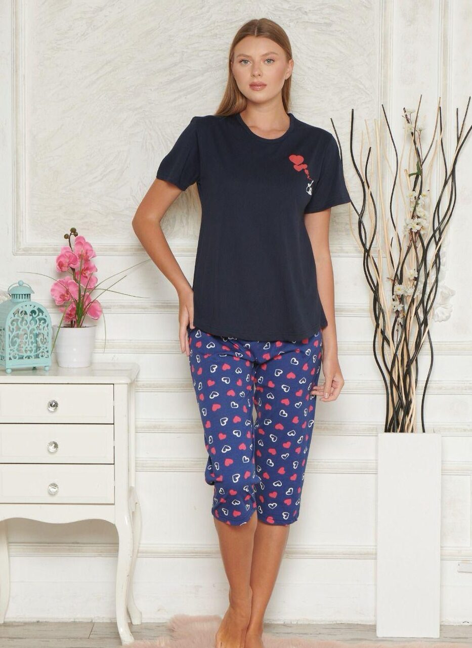 Piżama Damska Krótki Rękaw Spodnie 3/4 Morella GOLD kod;GD-1-1001 Rozmiar; M-L-XL-2XL - zdjęcie 1